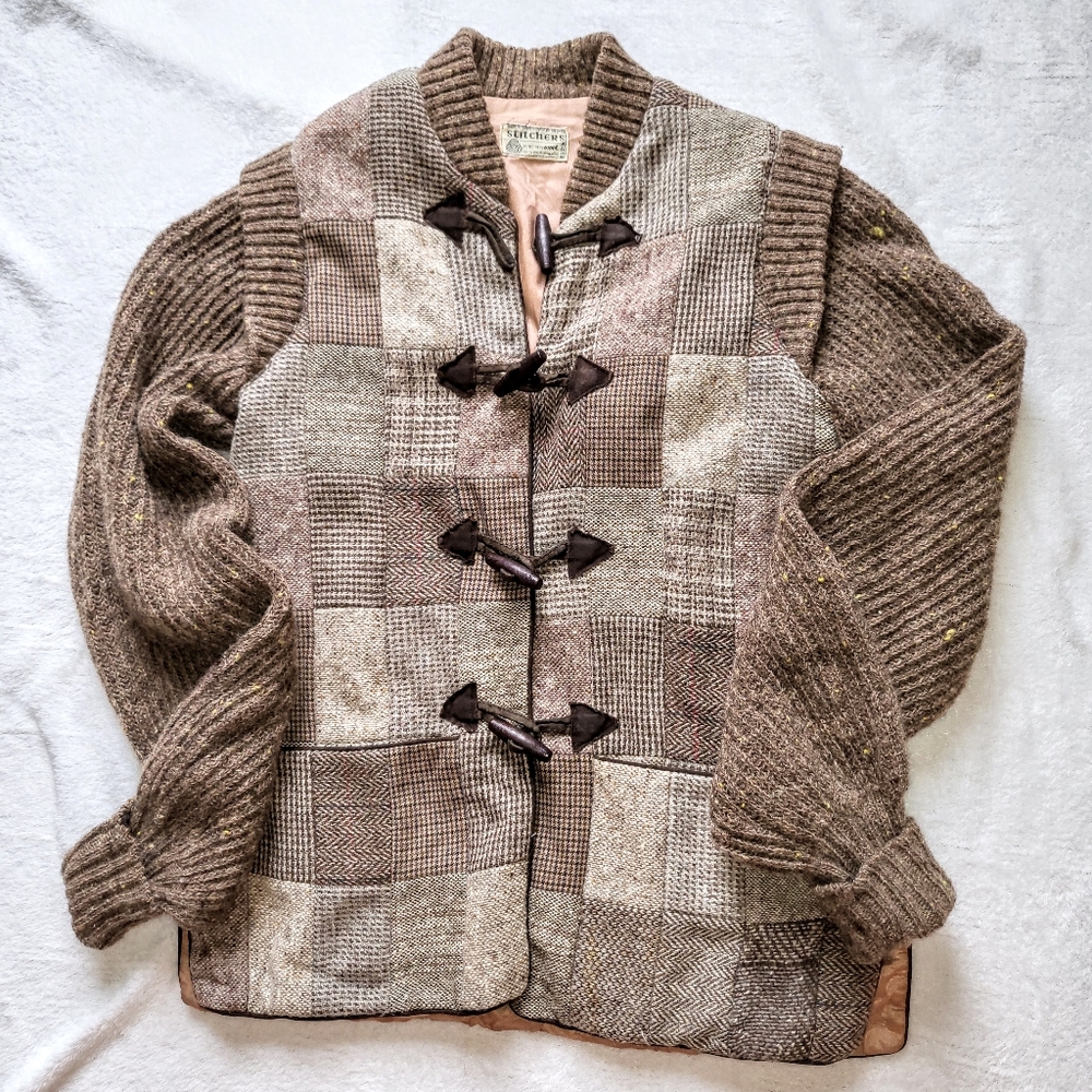 Vintage Irish Wool  Patchwork Sweater Coat - Picture 3 of 8
